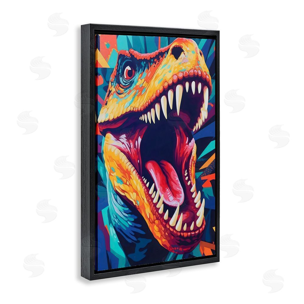 Creative Studio Pop Style Raptor Dino Black Floating Frame Canvas Wall Art Print