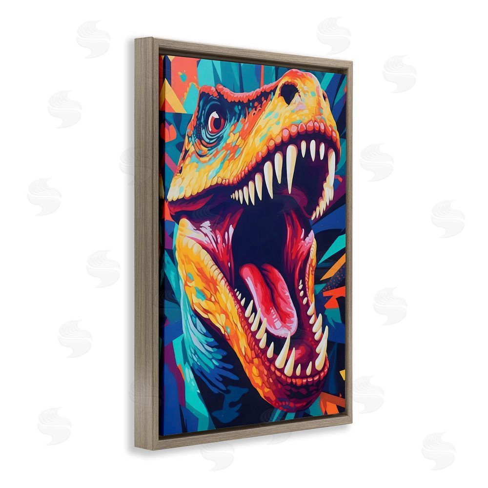 Creative Studio Pop Style Raptor Dino Brown Floating Frame Canvas Wall Art Print