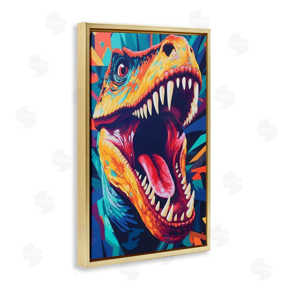 Creative Studio Pop Style Raptor Dino Gold Floating Frame Canvas Wall Art Print