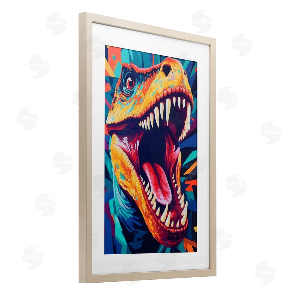 Creative Studio Pop Style Raptor Dino Brown Framed Print Under Glass Wall Art