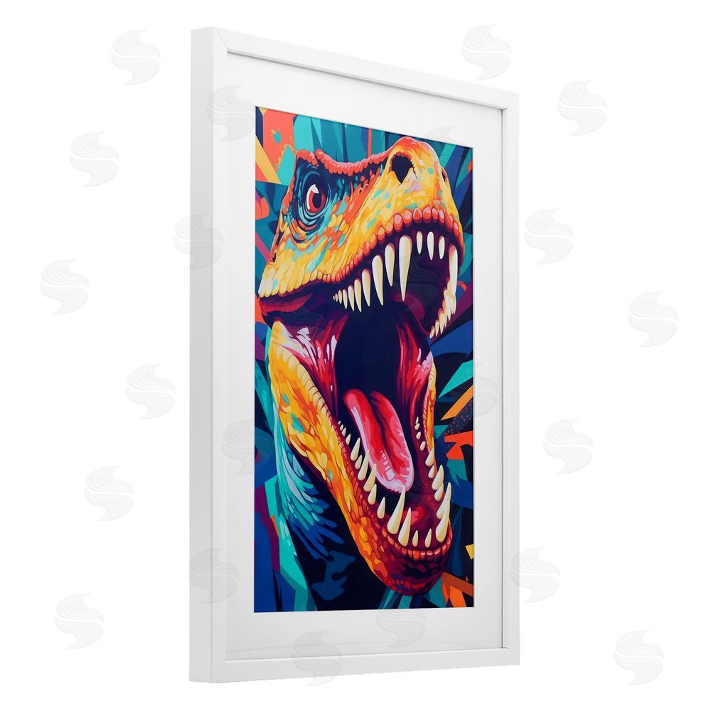 Creative Studio Pop Style Raptor Dino White Framed Print Under Glass Wall Art