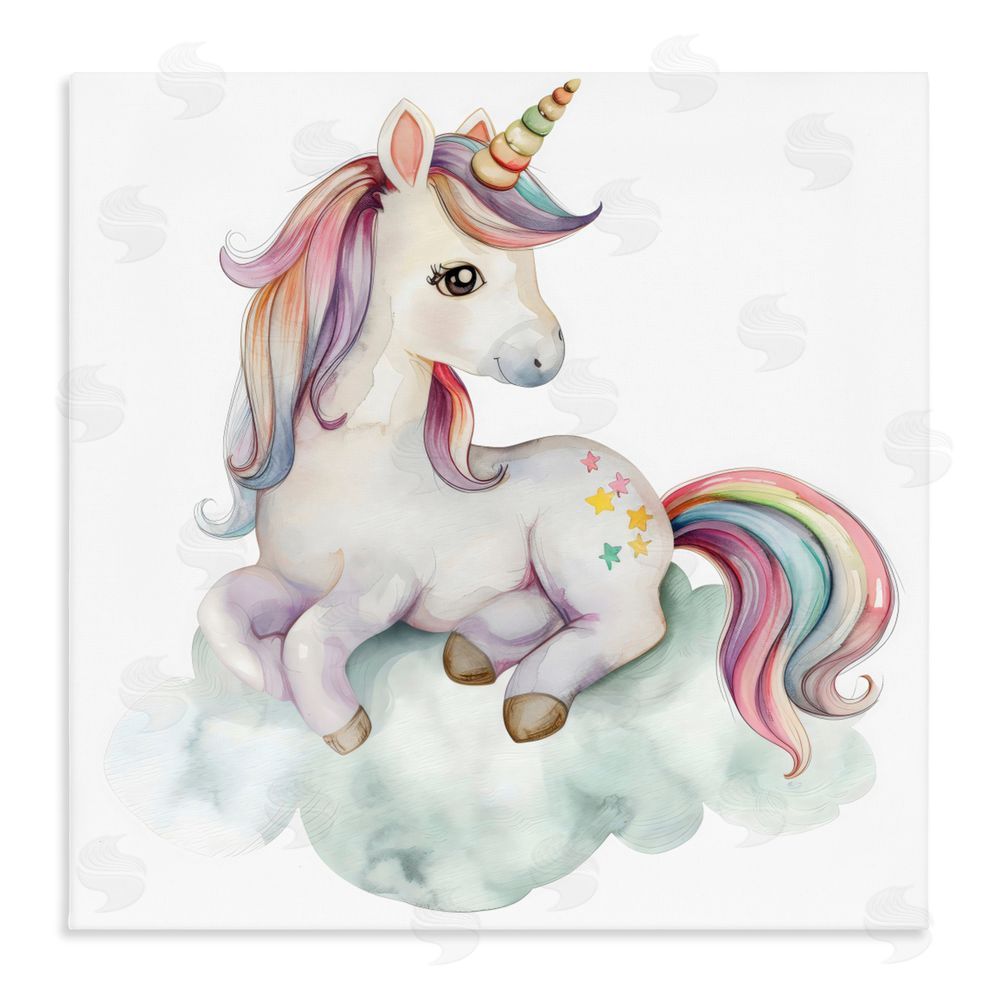 Creative Studio Rainbow Unicorn on Cloud Stretched Canvas Wall Art Print