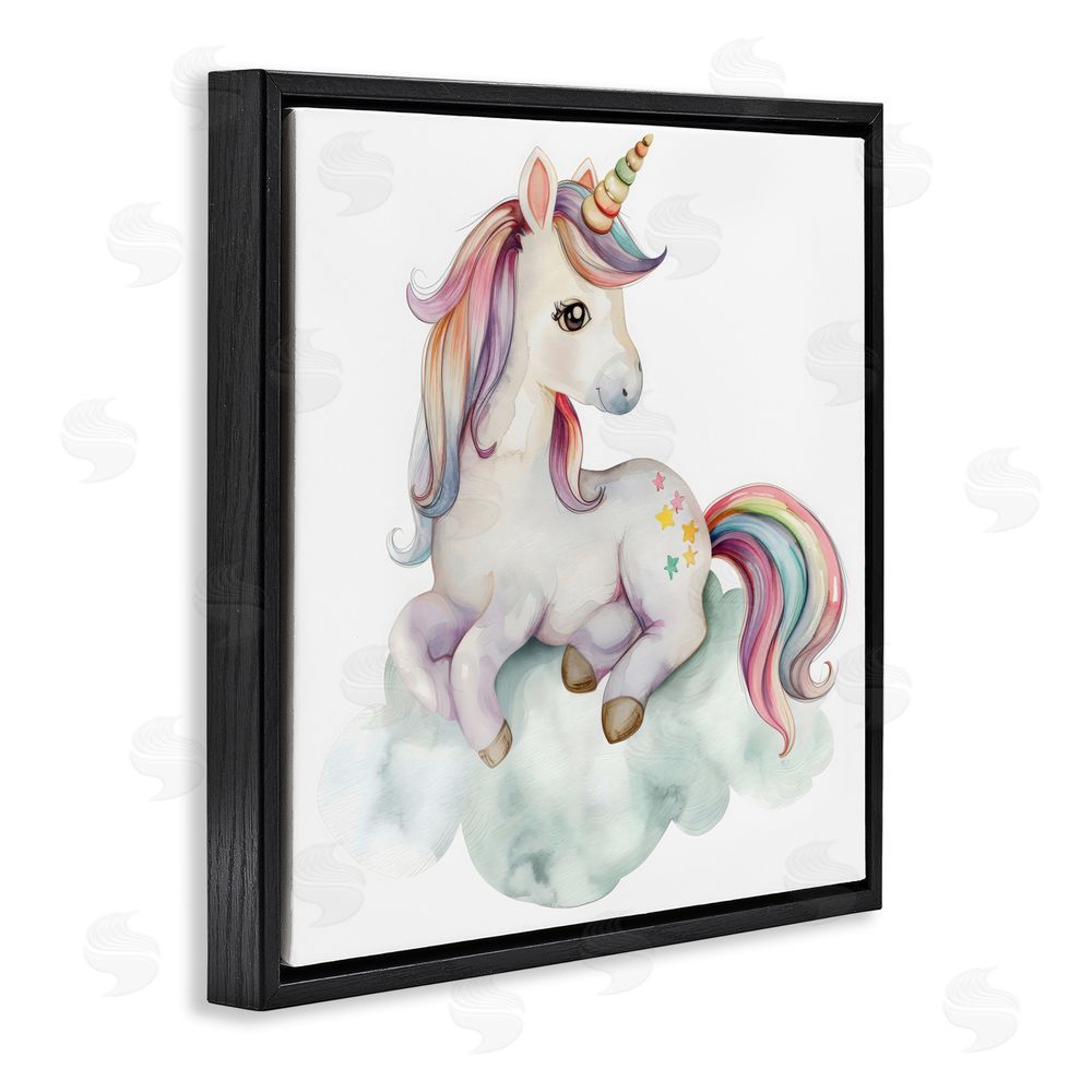 Creative Studio Rainbow Unicorn on Cloud Black Floating Frame Canvas Wall Art Print