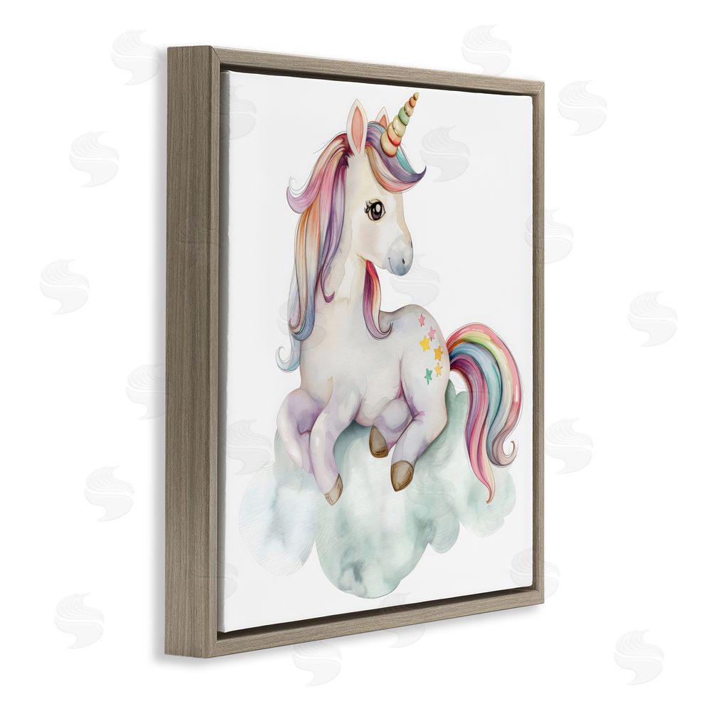 Creative Studio Rainbow Unicorn on Cloud Brown Floating Frame Canvas Wall Art Print