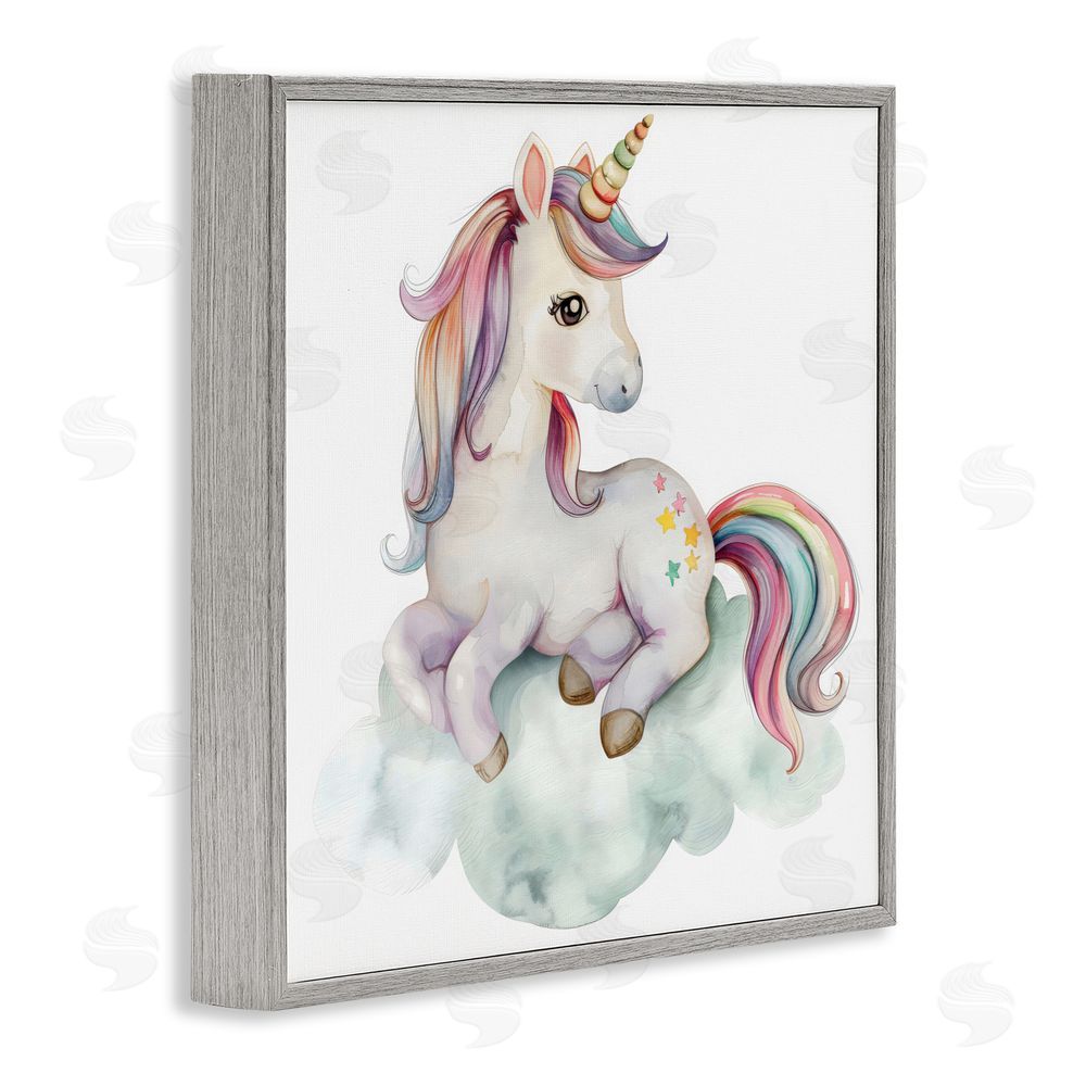 Creative Studio Rainbow Unicorn on Cloud Gray Framed Giclee Wall Art Print