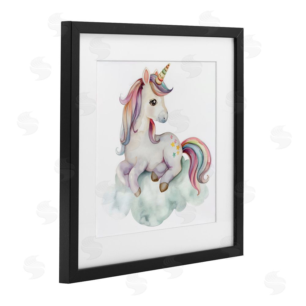Creative Studio Rainbow Unicorn on Cloud Black Framed Print Under Glass Wall Art