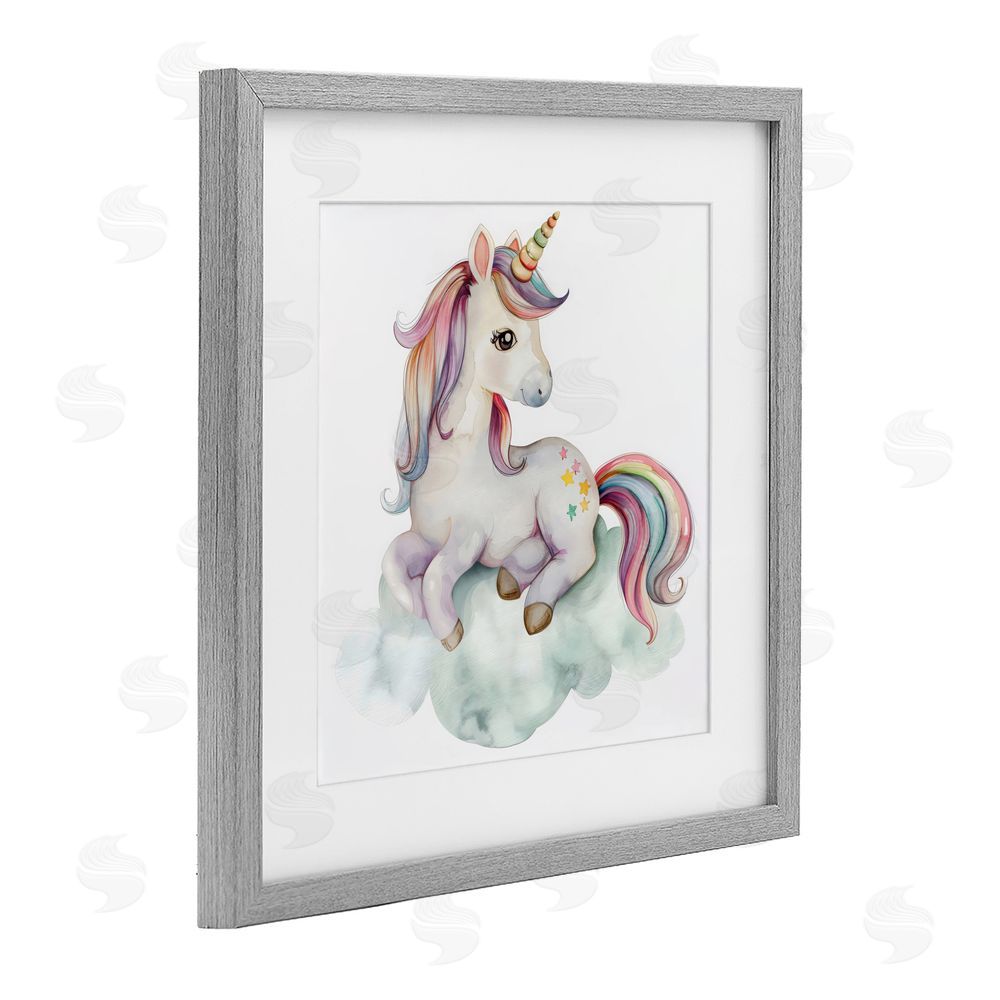 Creative Studio Rainbow Unicorn on Cloud Gray Framed Print Under Glass Wall Art