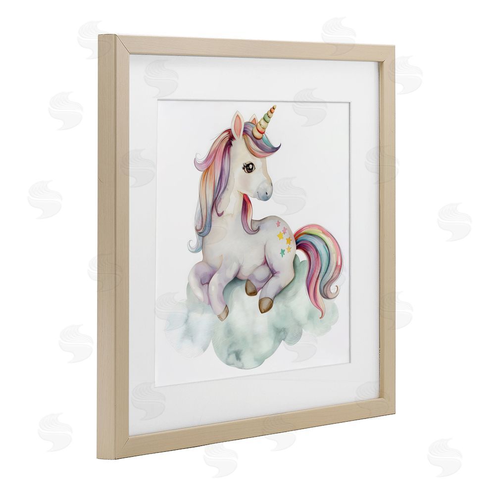 Creative Studio Rainbow Unicorn on Cloud Brown Framed Print Under Glass Wall Art