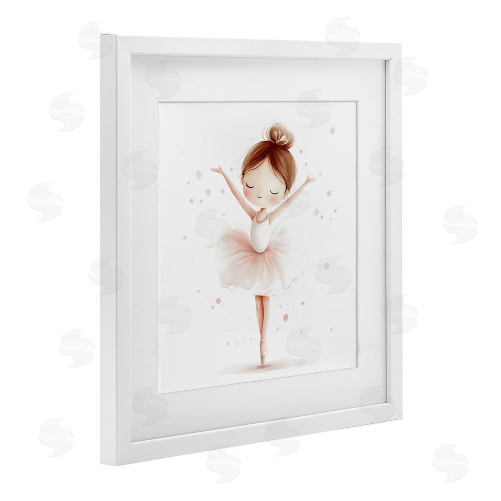 Creative Studio Delicate Little Ballerina Girl White Framed Print Under Glass with Mat Wall Art