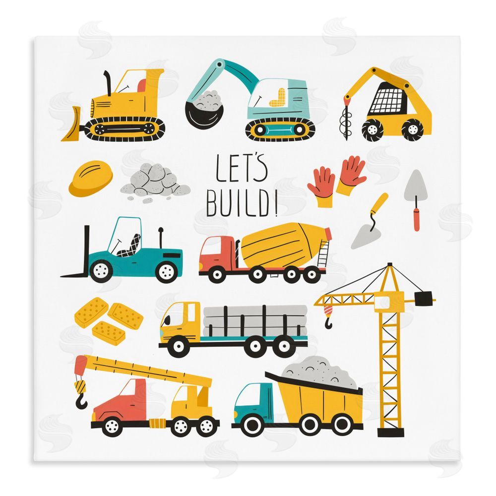 Creative Studio Let's Build Various Construction Trucks Stretched Canvas Wall Art