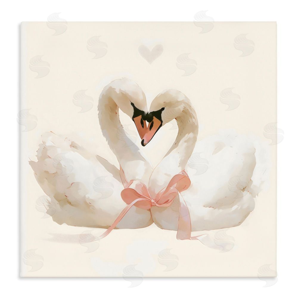 Creative Studio Swan Pair with Bow Stretched Canvas Wall Art Print