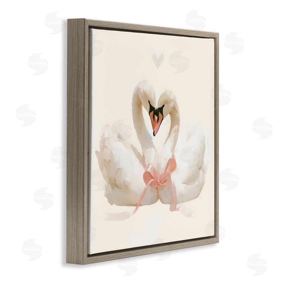 Creative Studio Swan Pair with Bow Brown Floating Frame Canvas Wall Art Print