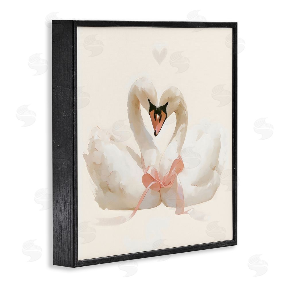 Creative Studio Swan Pair with Bow Black Framed Giclee Wall Art Print