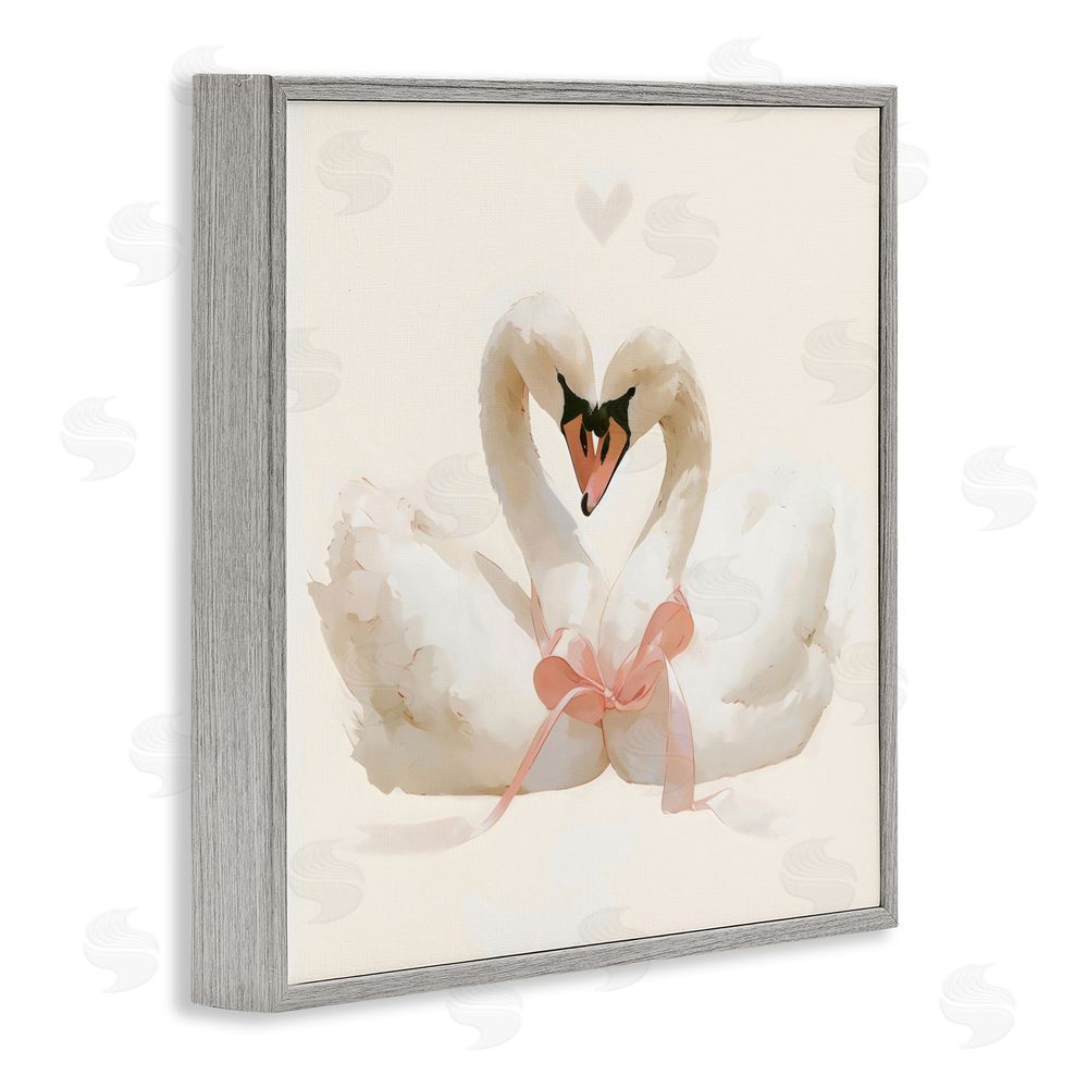 Creative Studio Swan Pair with Bow Gray Framed Giclee Wall Art Print