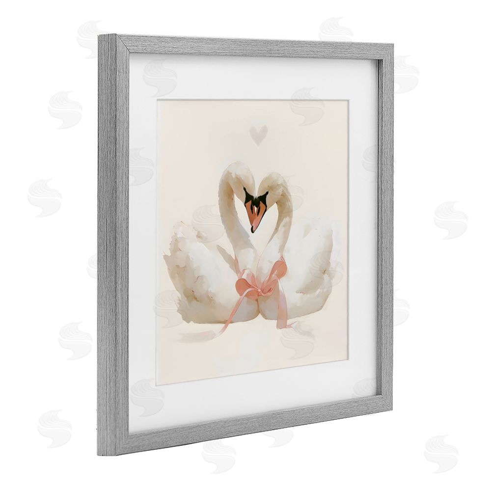 Creative Studio Swan Pair with Bow Gray Framed Print Under Glass Wall Art