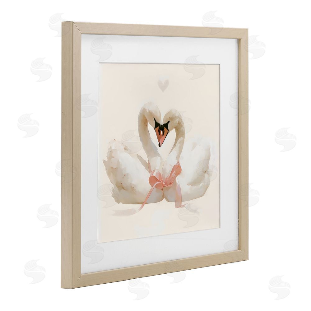 Creative Studio Swan Pair with Bow Brown Framed Print Under Glass Wall Art