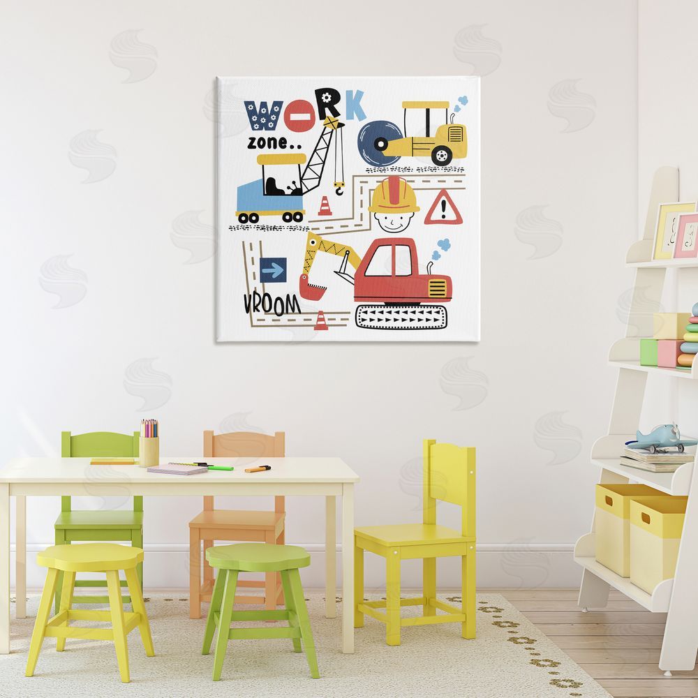 Creative Studio Work Zone Construction Essentials Stretched Canvas Wall Art Print in Room