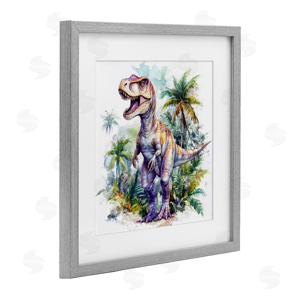 Creative Studio T-Rex Among Palm Trees Gray Framed Print Under Glass Wall Art