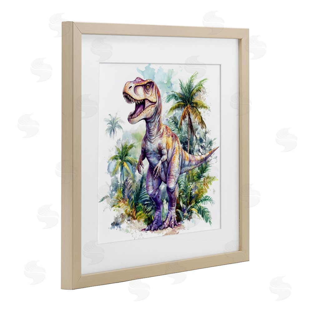 Creative Studio T-Rex Among Palm Trees Brown Framed Print Under Glass Wall Art