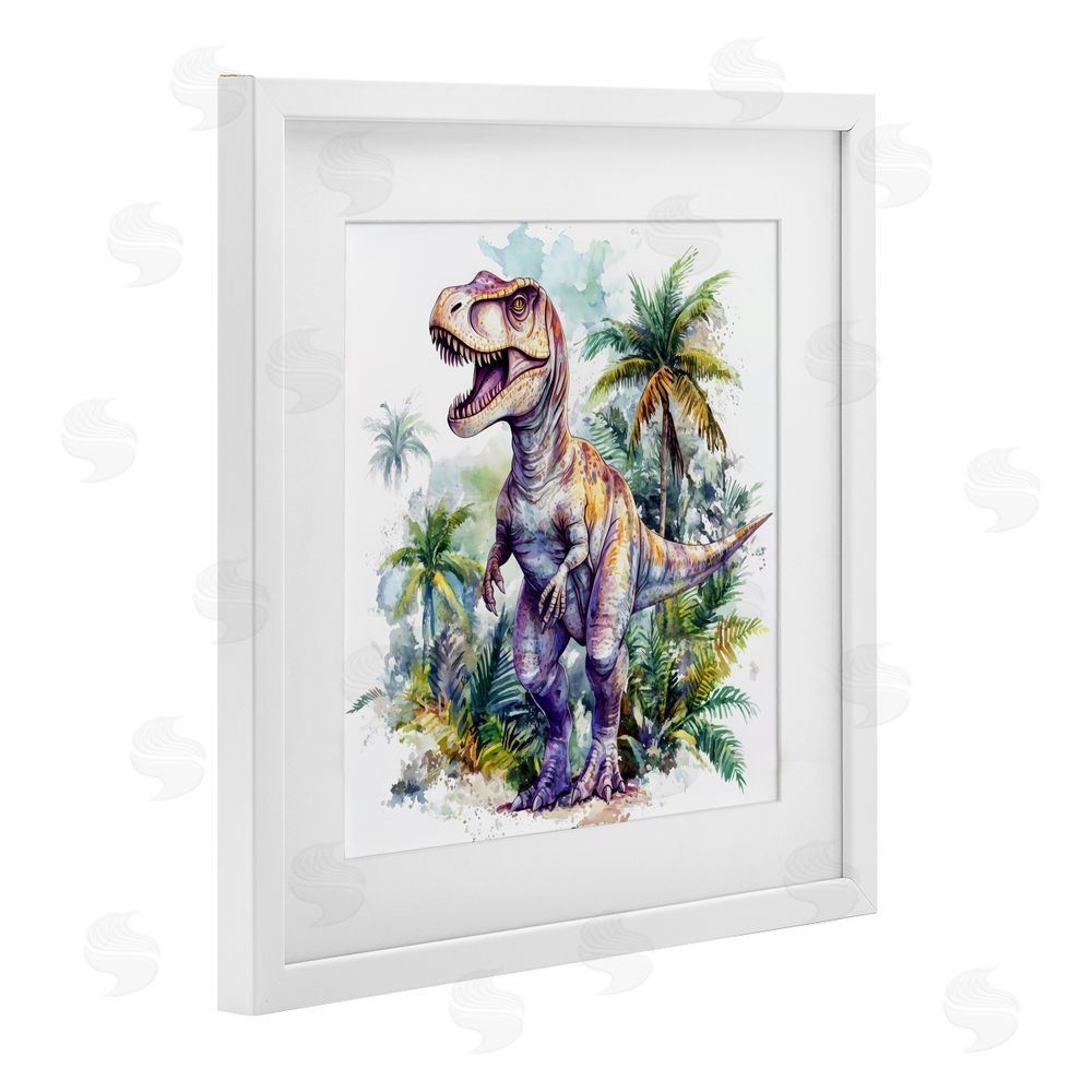 Creative Studio T-Rex Among Palm Trees White Framed Print Under Glass Wall Art
