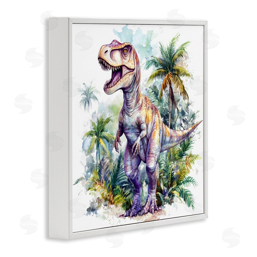 Creative Studio T-Rex Among Palm Trees White Framed Giclee Wall Art Print