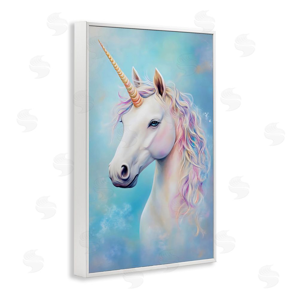 Creative Studio White Unicorn on Blue White Framed Giclee Wall Art Print