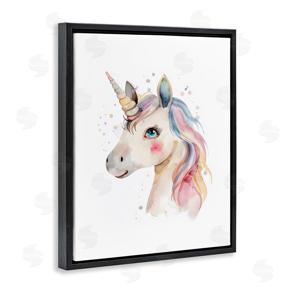 LSR Design Studio Dreamy Pastel Unicorn Black Floating Frame Canvas Wall Art