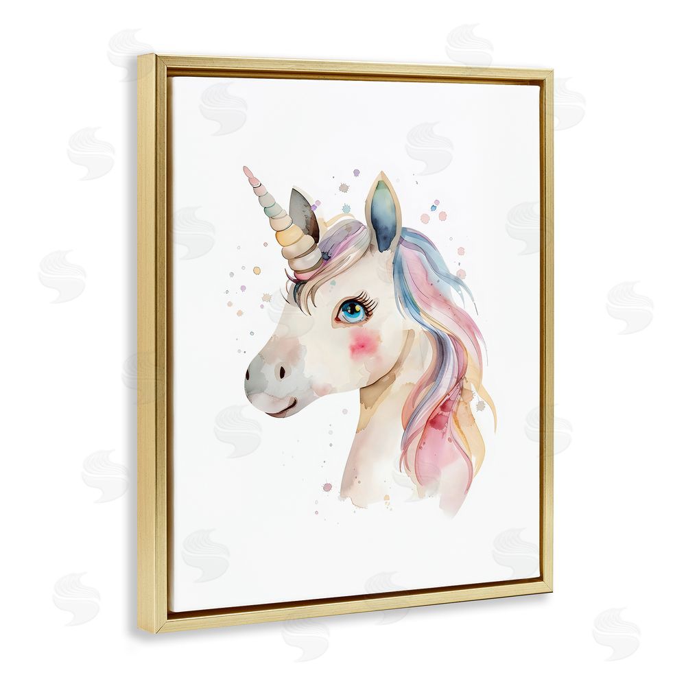 LSR Design Studio Dreamy Pastel Unicorn Gold Floating Frame Canvas Wall Art