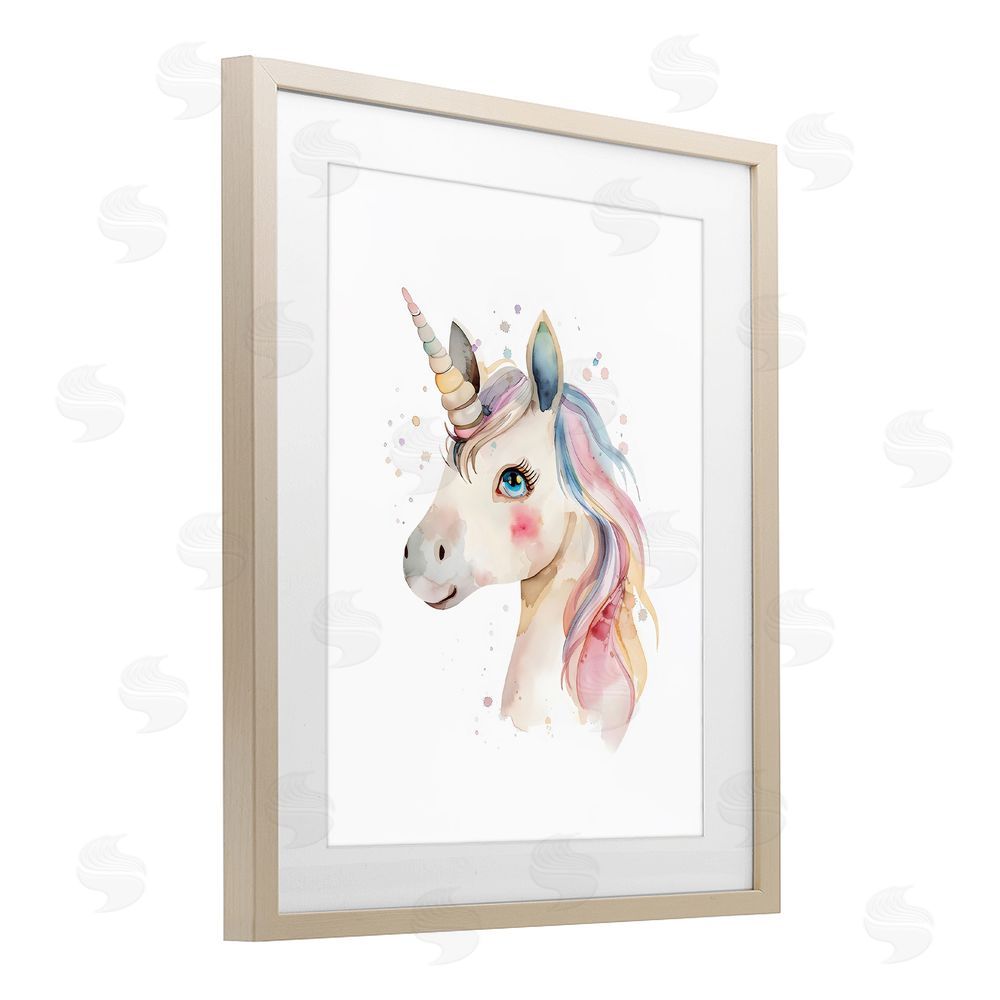 LSR Design Studio Dreamy Pastel Unicorn Brown Framed Print Under Glass with Mat Wall Art