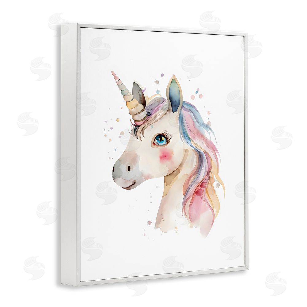 LSR Design Studio Dreamy Pastel Unicorn White Framed Giclee Wall Art Print