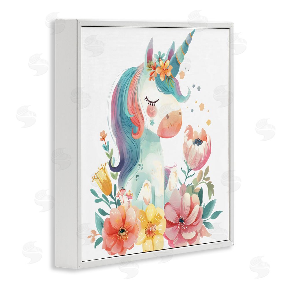 Creative Studio Whimsical Unicorn with Blossoms White Framed Giclee Wall Art Print
