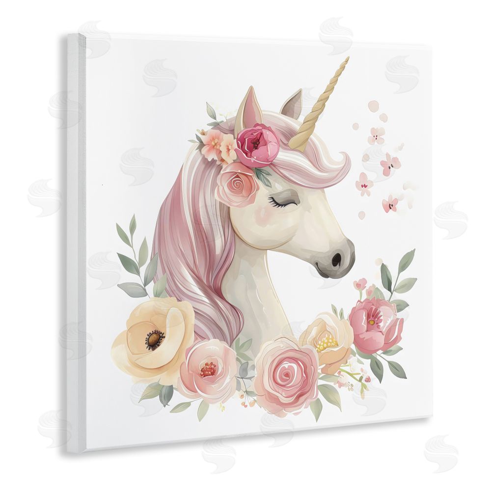 Creative Studio Unicorn with Floral Wreath Wall Plaque Art Print
