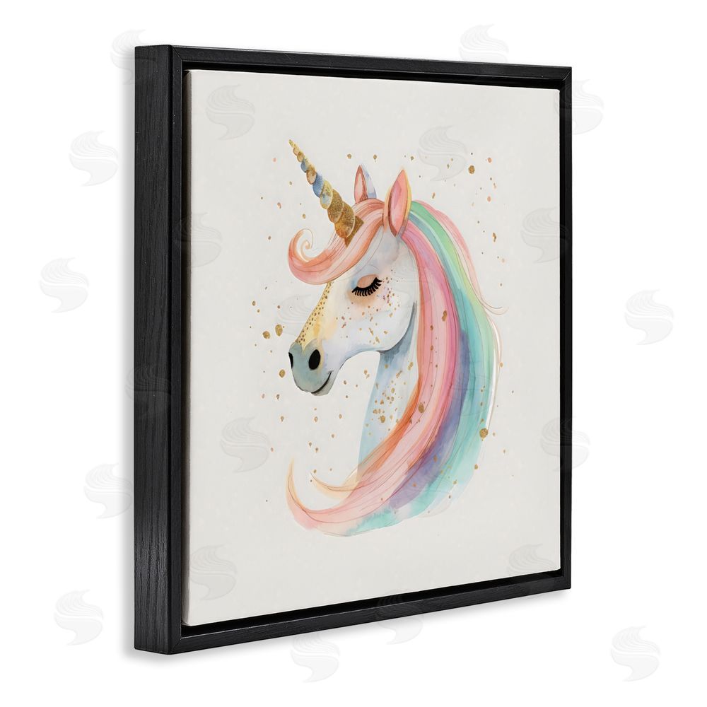 Creative Studio Gold Accented Unicorn Black Floating Frame Canvas Wall Art
