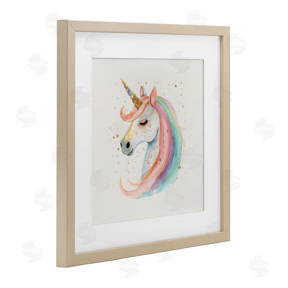 Creative Studio Gold Accented Unicorn Brown Framed Print Under Glass with Mat Wall Art