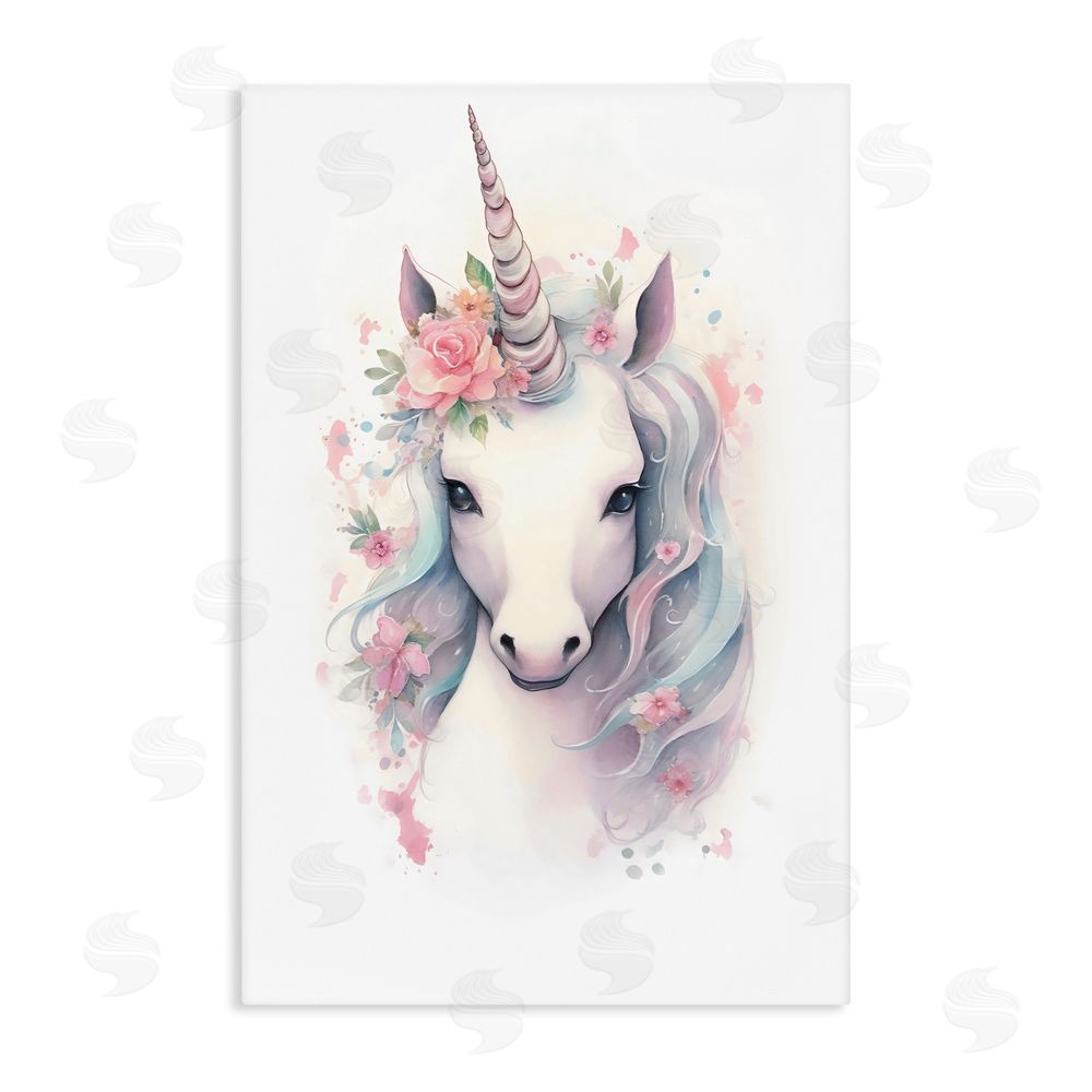Creative Studio Unicorn with Pink Flower Crown Stretched Canvas Wall Art Print