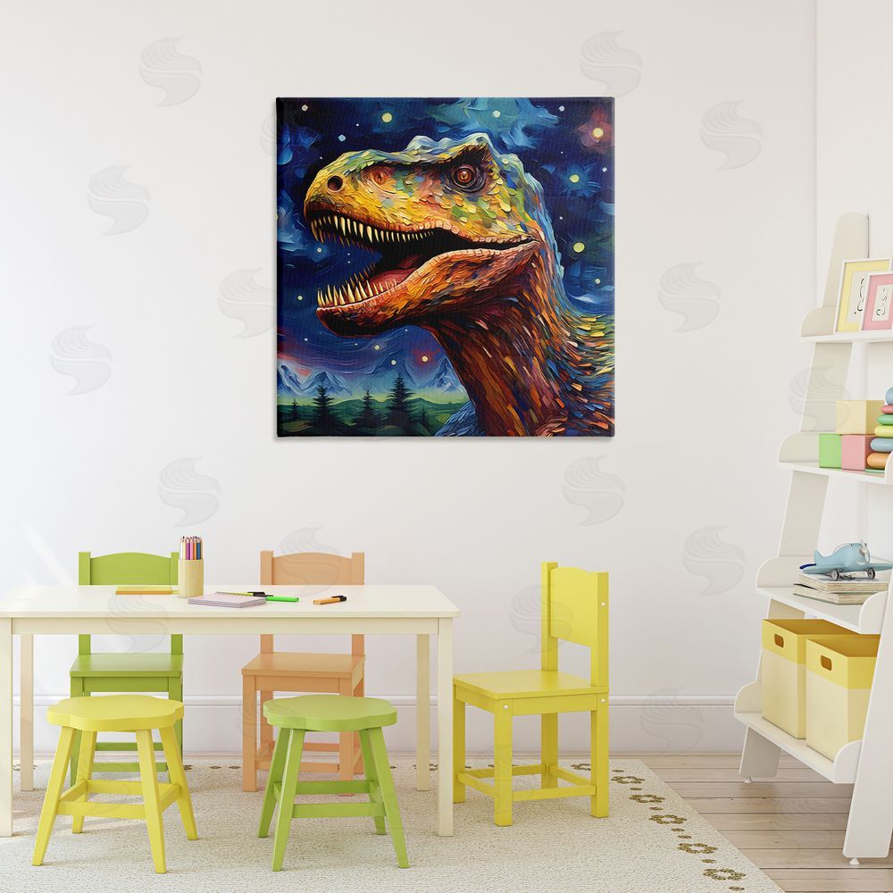 Creative Studio Starry Sky Dinosaur Stretched Canvas Wall Art Print in Room