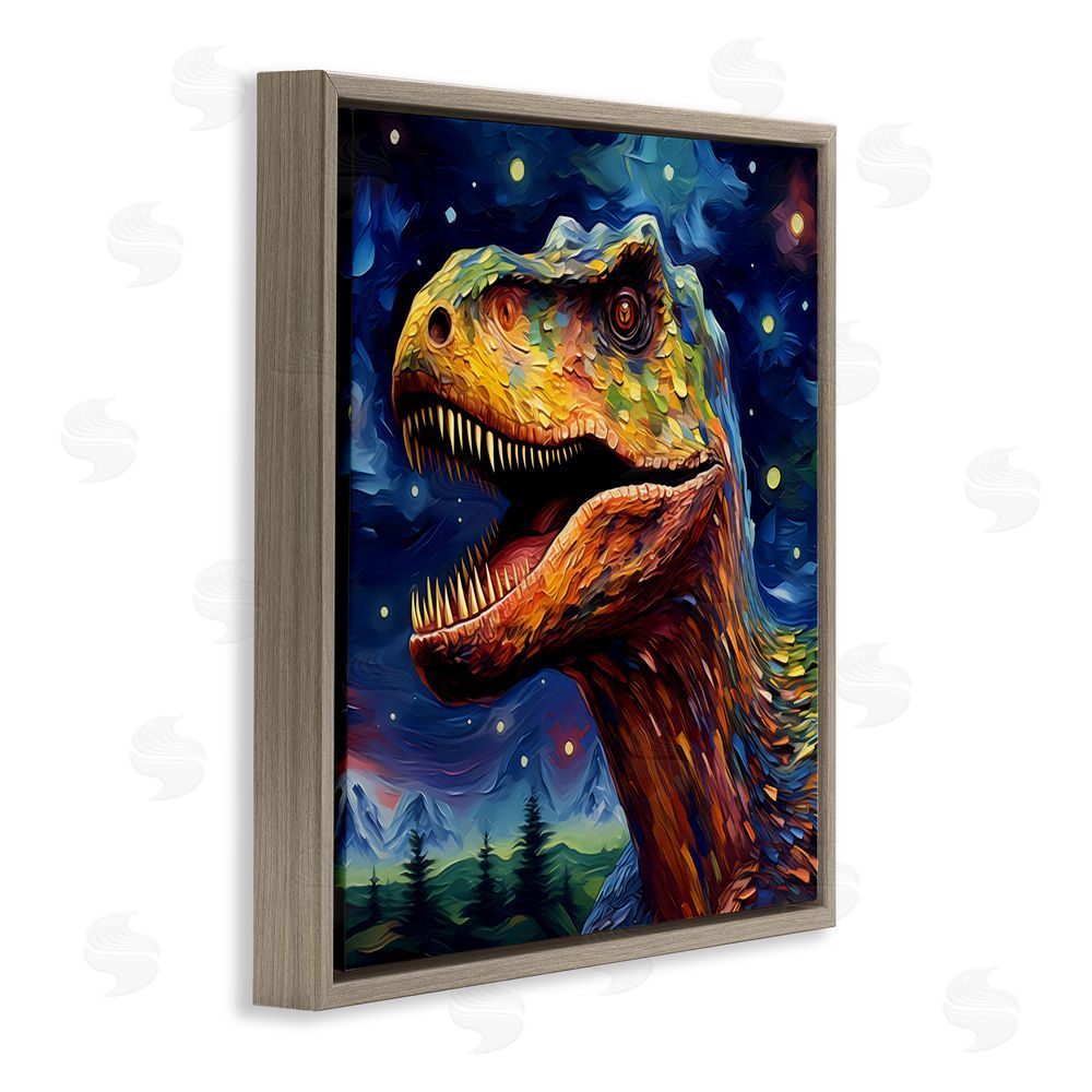 Creative Studio Starry Sky Dinosaur Brown Floating Frame Canvas Wall Art Print