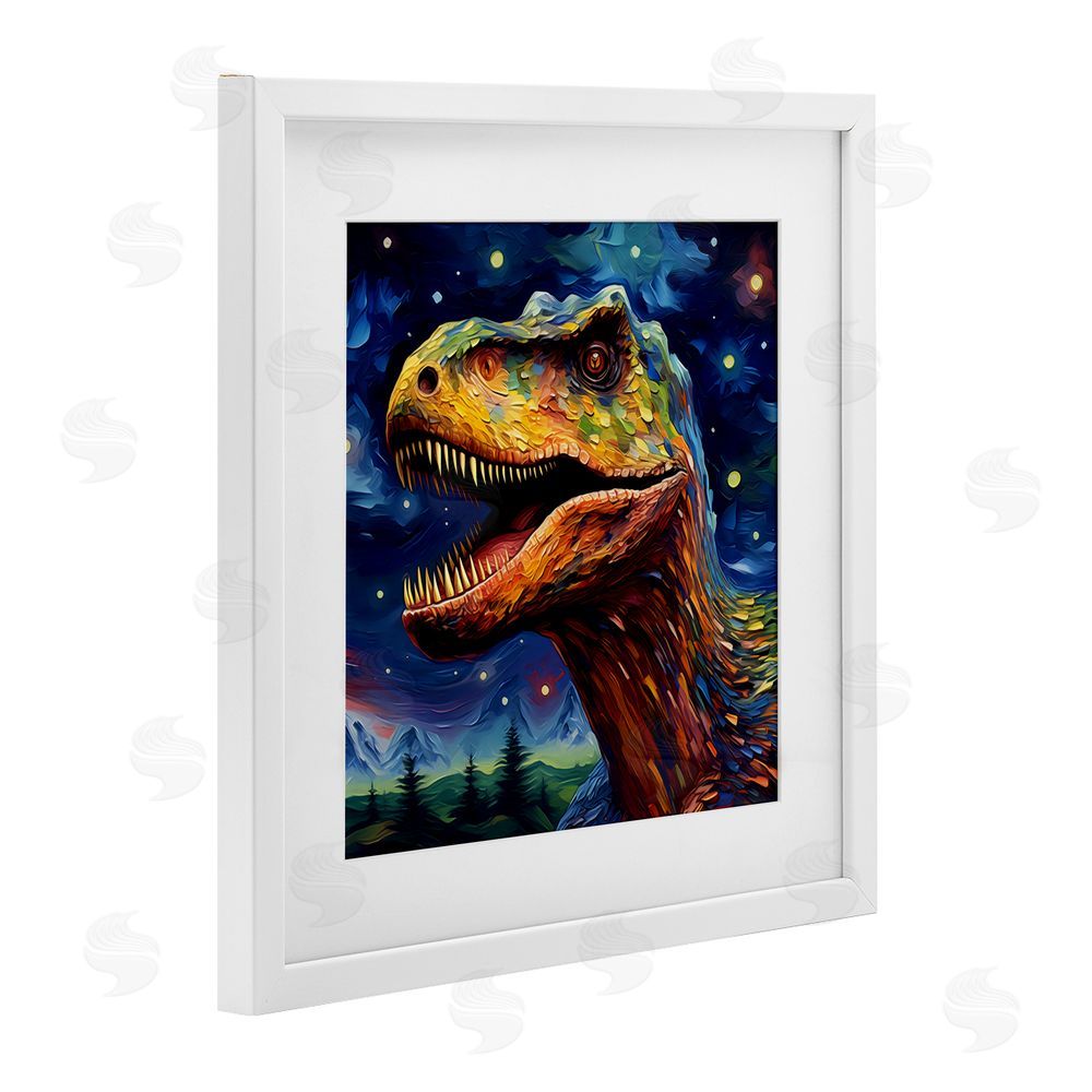 Creative Studio Starry Sky Dinosaur White Framed Print Under Glass Wall Art