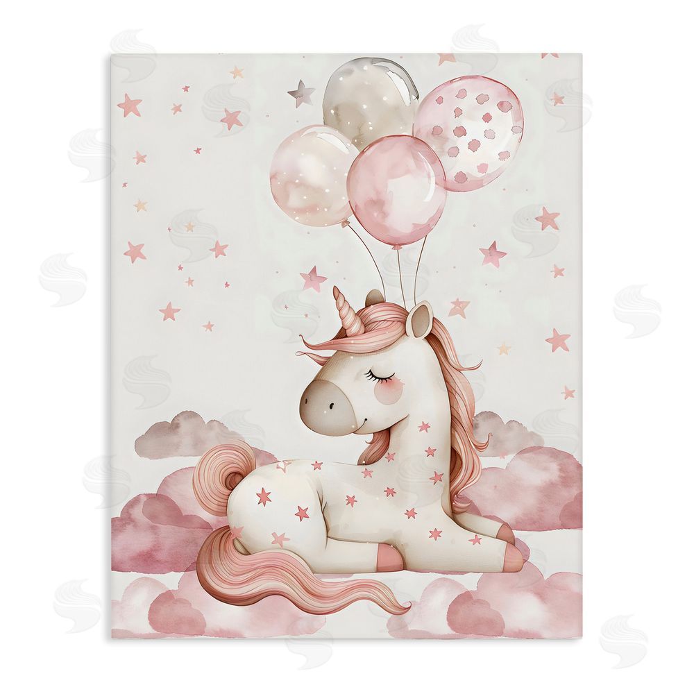 LSR Design Studio Pink Unicorn with Balloons Stretched Canvas Wall Art Print