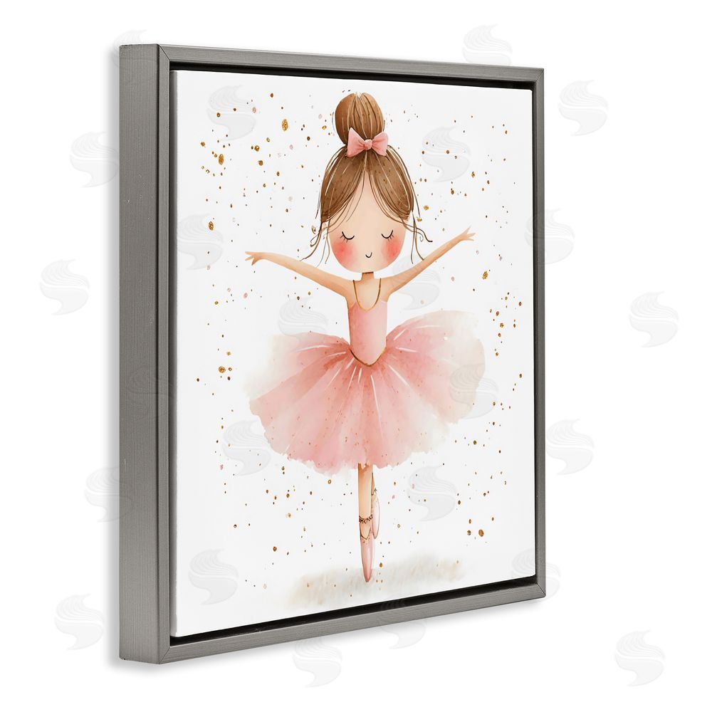 Creative Studio Sweet Ballerina Pose Gray Floating Frame Canvas Wall Art Print
