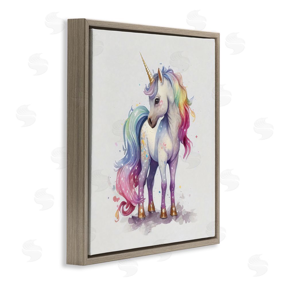 Creative Studio Watercolor Unicorn & Rainbow Mane Brown Floating Frame Canvas Wall Art Print