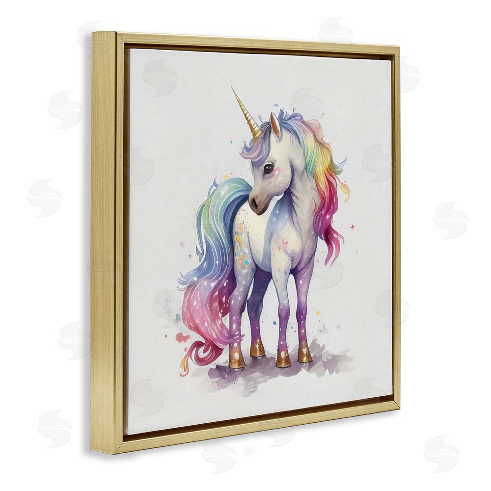 Creative Studio Watercolor Unicorn & Rainbow Mane Gold Floating Frame Canvas Wall Art Print