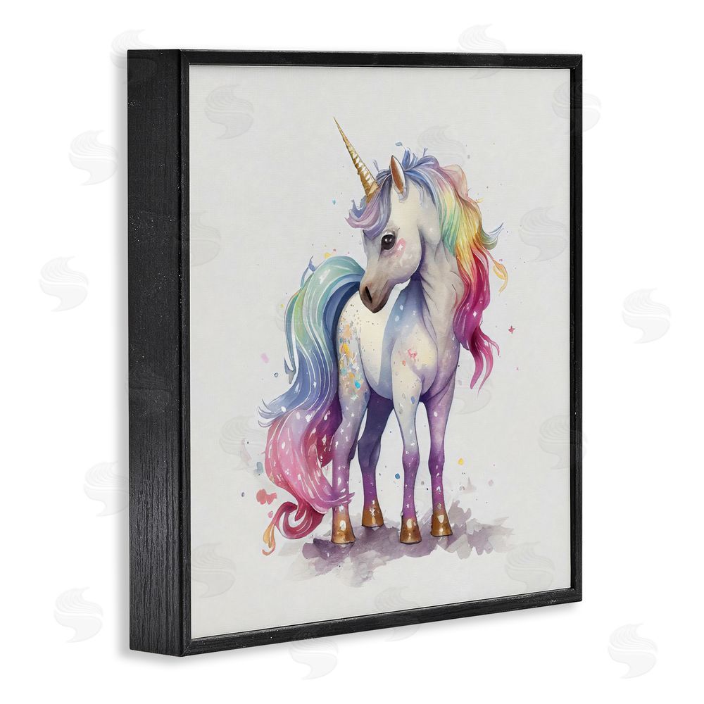 Creative Studio Watercolor Unicorn & Rainbow Mane Black Framed Giclee Wall Art Print