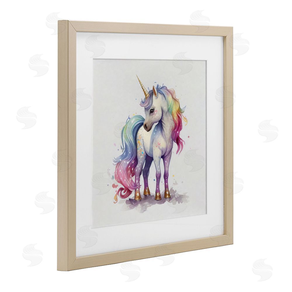 Creative Studio Watercolor Unicorn & Rainbow Mane Brown Framed Print Under Glass Wall Art