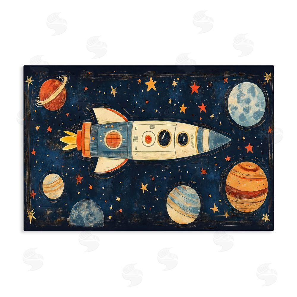 Creative Studio Retro Rocket & Planets Stretched Canvas Wall Art Print