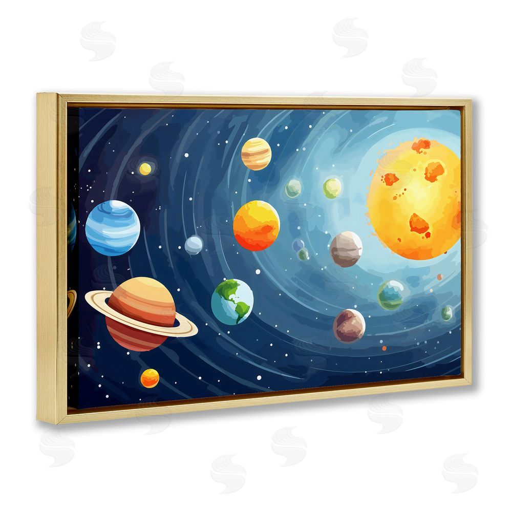 Creative Studio Solar System Planets Orbit Gold Floating Frame Canvas Wall Art Print
