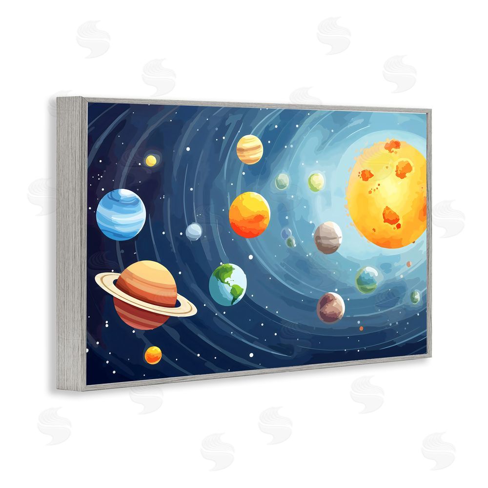Creative Studio Solar System Planets Orbit Gray Framed Giclee Wall Art Print