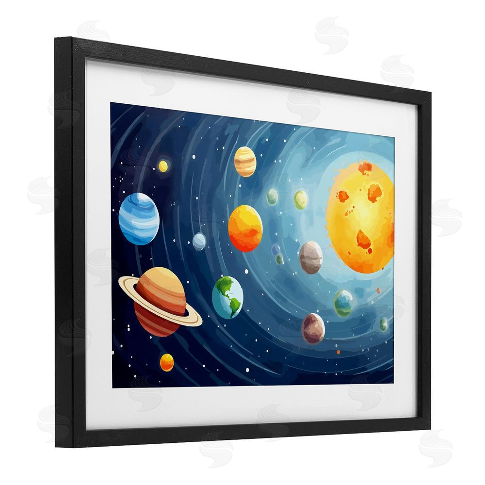 Creative Studio Solar System Planets Orbit Black Framed Print Under Glass Wall Art