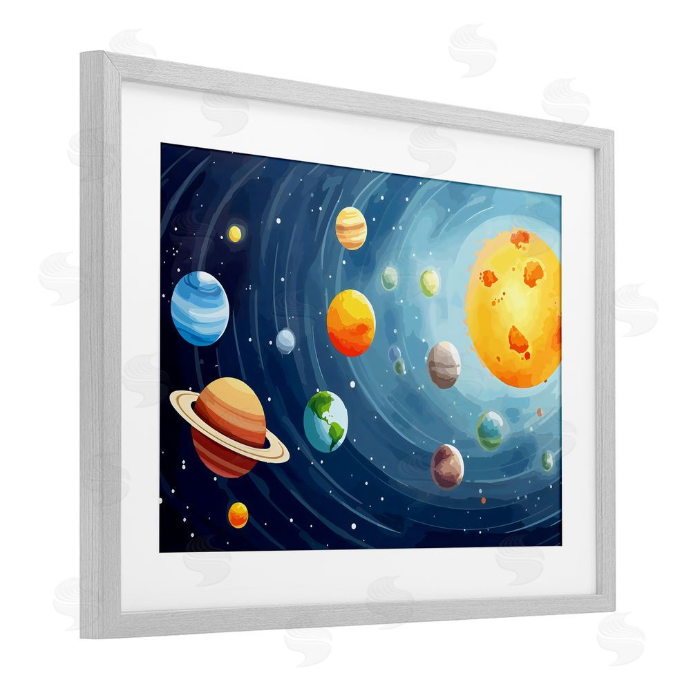 Creative Studio Solar System Planets Orbit Gray Framed Print Under Glass Wall Art