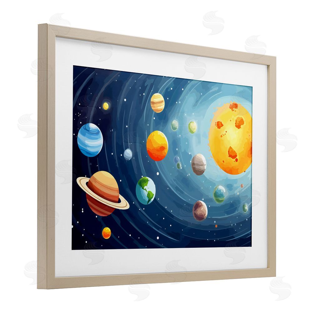 Creative Studio Solar System Planets Orbit Brown Framed Print Under Glass Wall Art